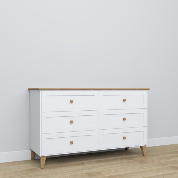 Holzkommode 6S 154 Scandi weiß / natürliche Eiche