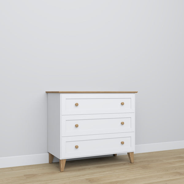 Holzkommode 3S 105 Scandi weiß / natürliche Eiche