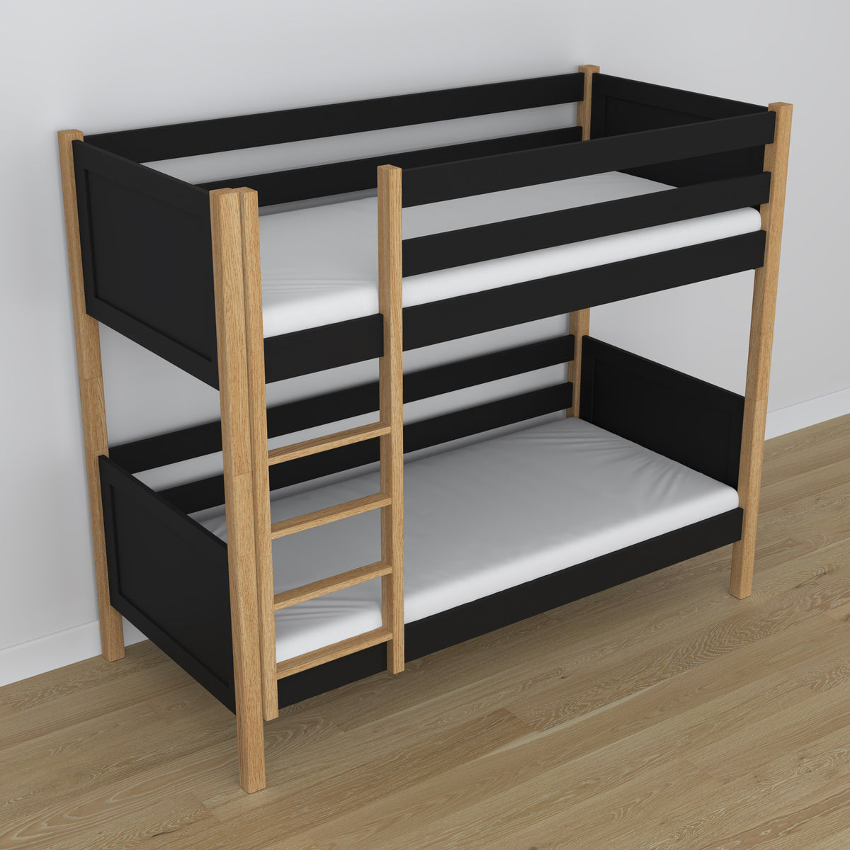 Łóżko piętrowe N02 czarno dębowy – dodatkowy widok, bezpieczna konstrukcja