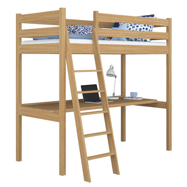 Hochbett mit Schreibtisch aus Natureiche – Kinderzimmer, scandi Nizio