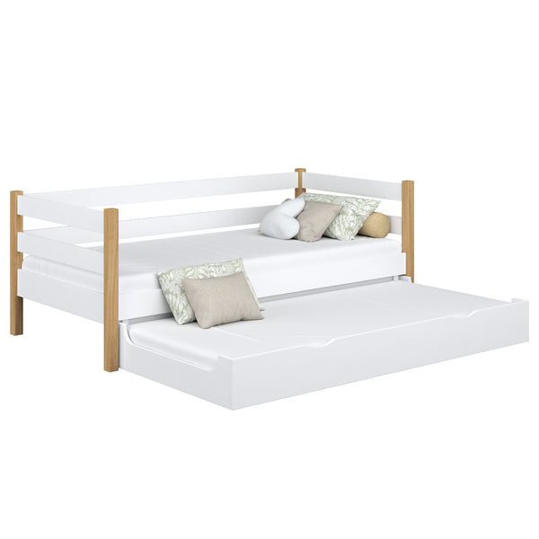 Holz-Schlafsofa mit Matratzenschublade N01 weiß / Eiche