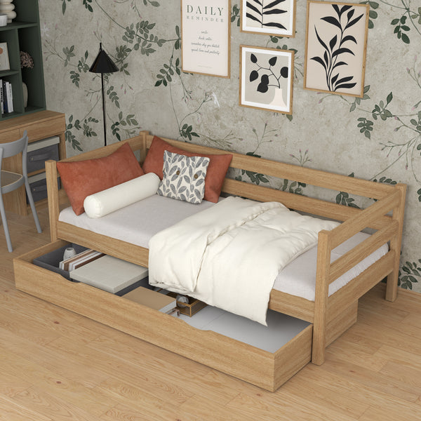 Łóżko sofa z szufladą N01 dąb naturalny – dodatkowy widok, trwała jakość Nizio Home