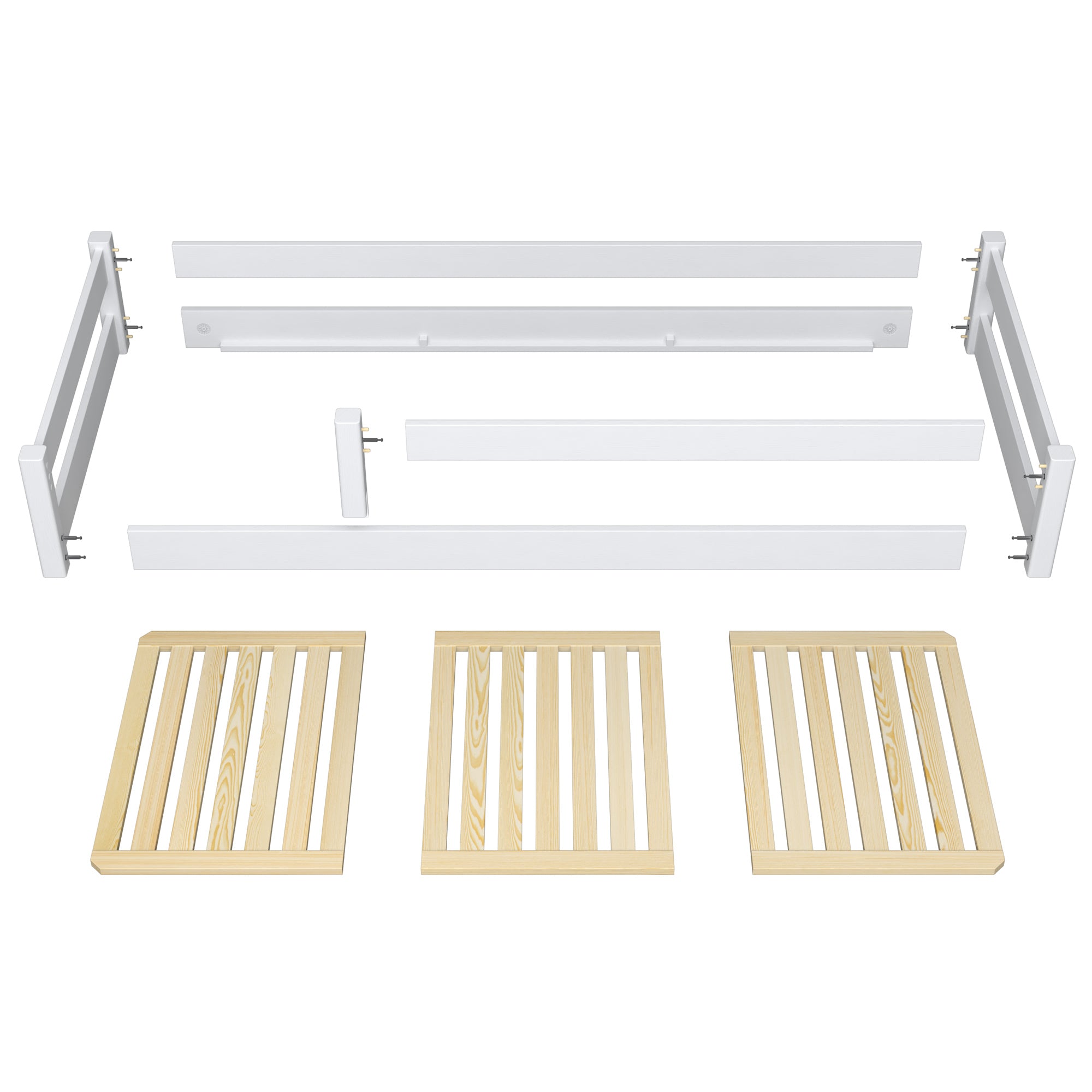 Low Bed Wooden White and Oak – Angled View, Scandinavian Design