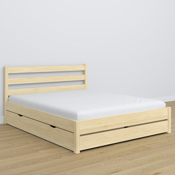 Wooden double bed with drawer N01 clear pine