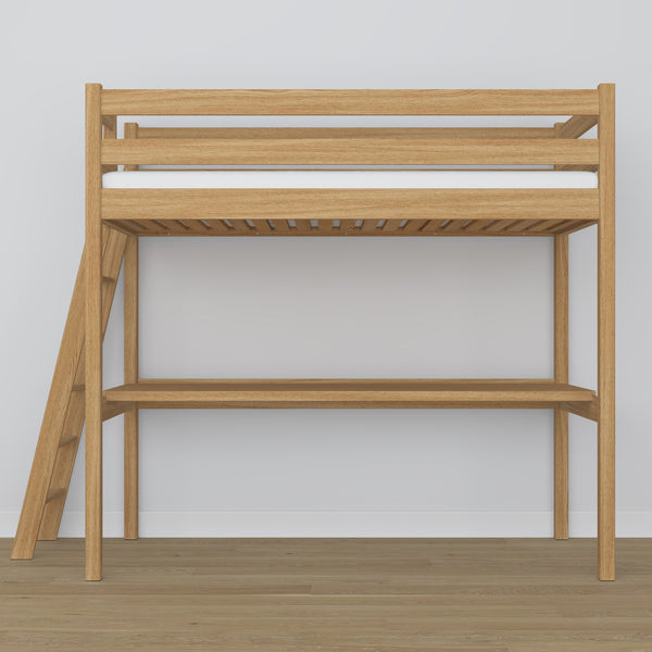 Hochbett Natureiche mit Schreibtisch – Lernen unter dem Schlafbereich, Eichenholz