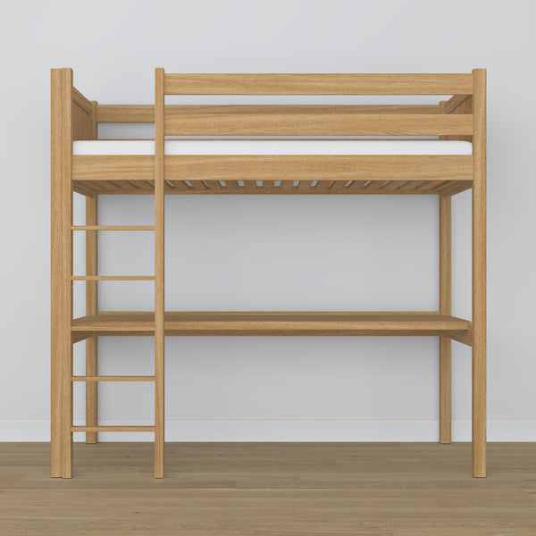 Hochbett Natureiche mit Schreibtisch – Lernen unter dem Schlafbereich, Eichenholz
