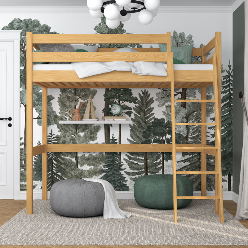 Hochbett aus Holz Kiefer natur – Kinderzimmer, Massivholz, Scandi-Stil