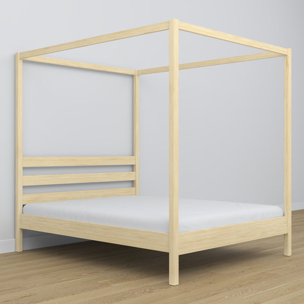 Wooden double canopy bed N01 clear pine