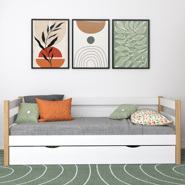 Holz-Schlafsofa mit Schublade N01 weiß / Eiche