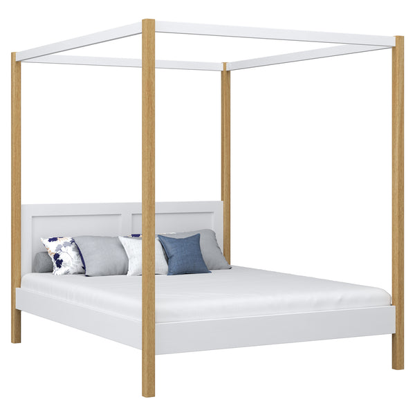 Wooden double canopy bed N02 white / oak