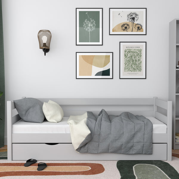 Holz-Schlafsofa mit Schublade N01 grau
