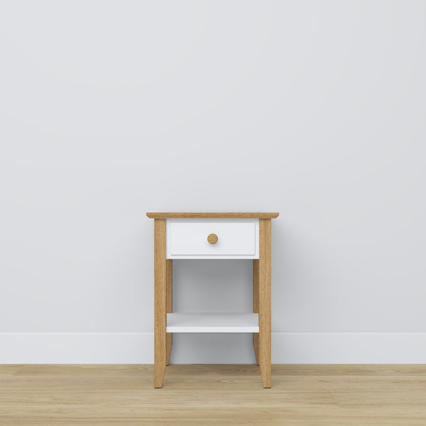 Holz-Nachttisch 1S N01 Scandi Weiß / Eiche Natur