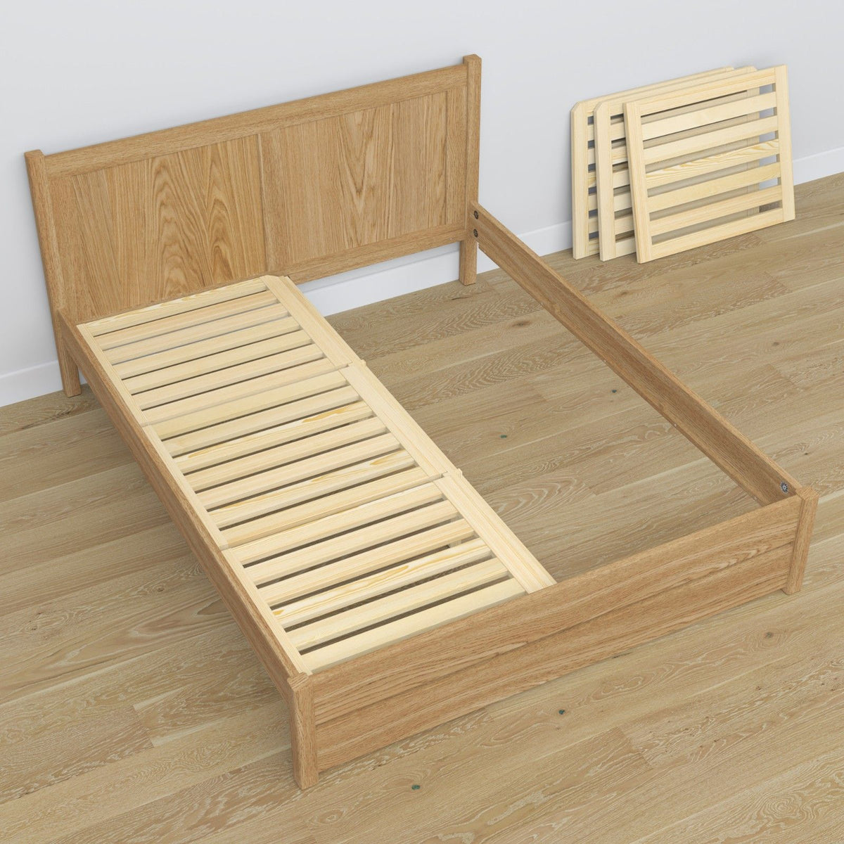 Oak double bed with drawer N02 oak natural