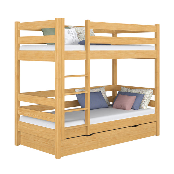 Hochbett mit Schublade aus Holz Kiefer natur – Kinderzimmer, Massivholz, scandi