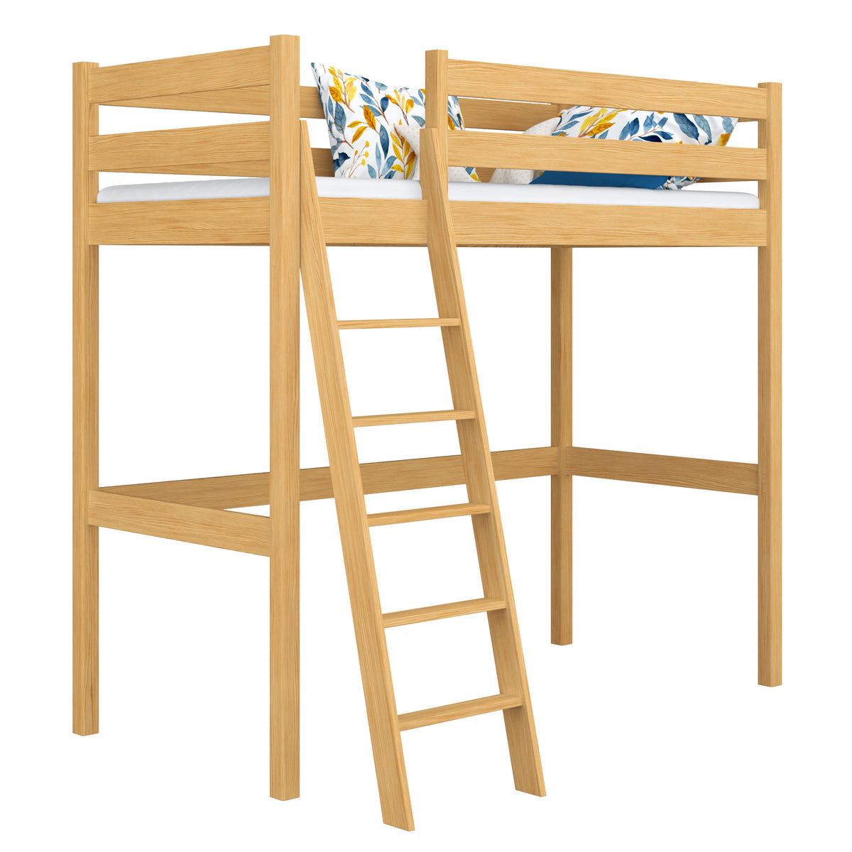 Hochbett Kiefer Natur – Holzleiter und Holzrausfallschutz, Nizio Home