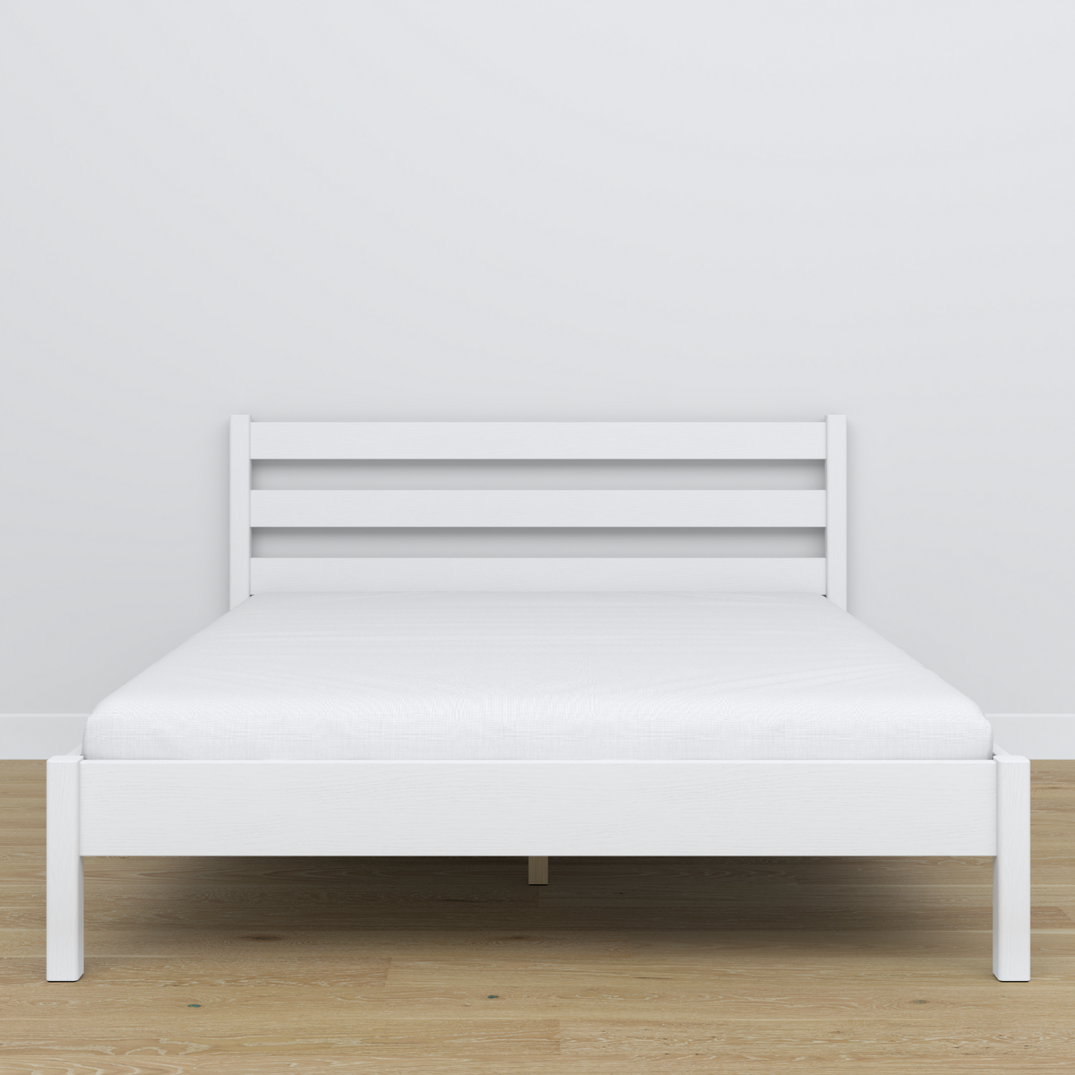 Doppelbett Holz Weiß – Seitenansicht, Proportionen und Form, Schlafzimmer