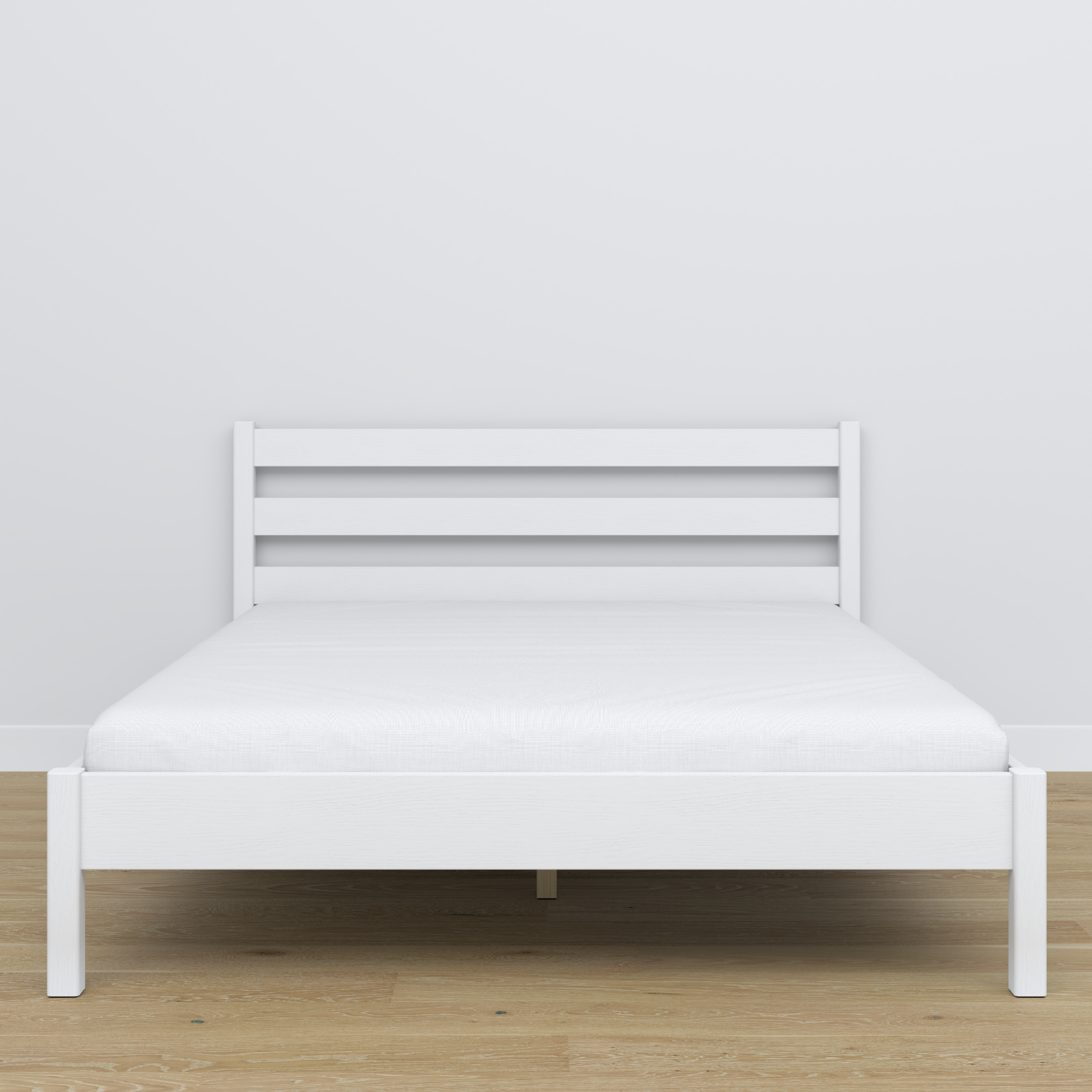Doppelbett Holz Weiß – Seitenansicht, Proportionen und Form, Schlafzimmer