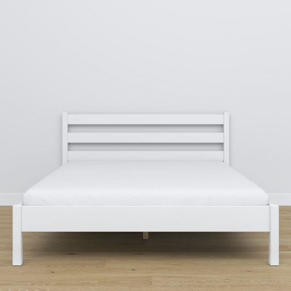Doppelbett Holz Weiß – Seitenansicht, Proportionen und Form, Schlafzimmer