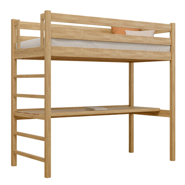 Eichen-Hochbett mit Schreibtisch N01 natürliche Eiche