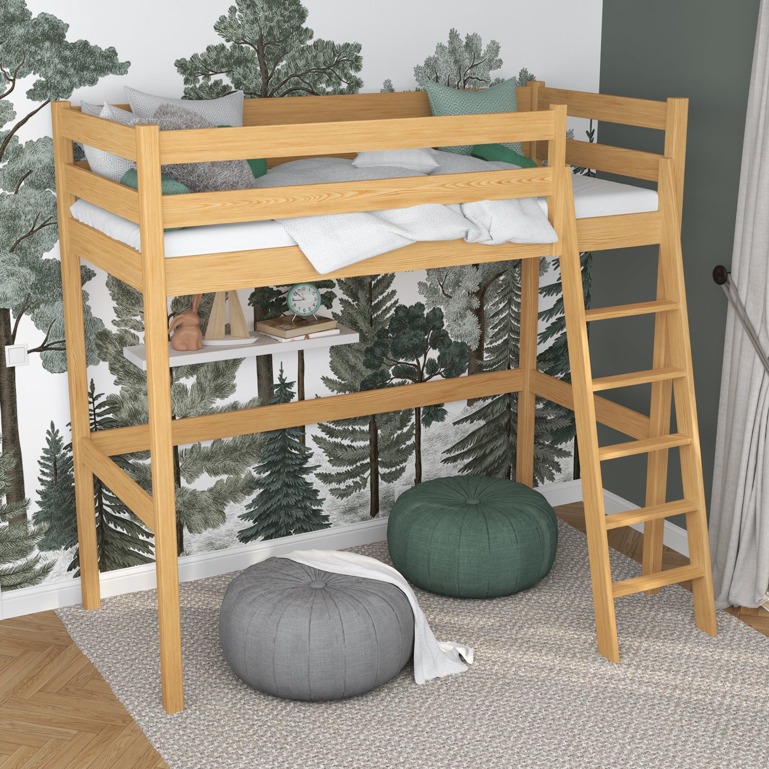 Hochbett Kiefer natur im Kinderzimmer – Scandi-Einrichtung, Holz