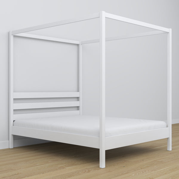 Wooden double canopy bed N01 white