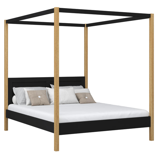 Wooden double canopy bed N02 black / oak