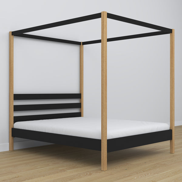Wooden double canopy bed N01 black / oak