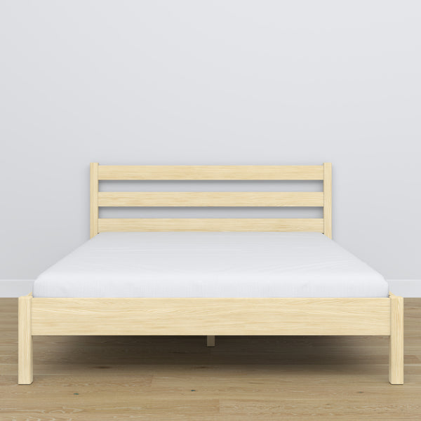 Doppelbett Holz Kiefer farblos – Seitenansicht, Proportionen und Form, Schlafzimmer