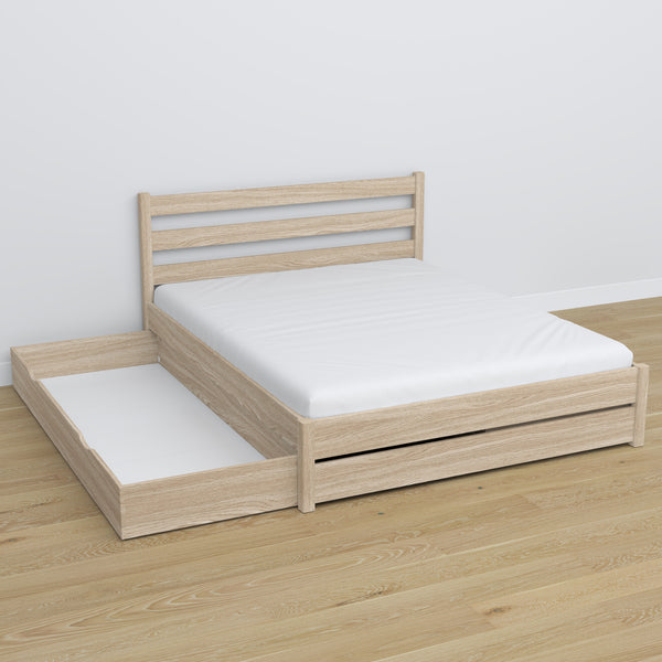 Doppelbett mit Schublade Eiche Eiche gebleicht – Schublade geöffnet, geräumiges Inneres