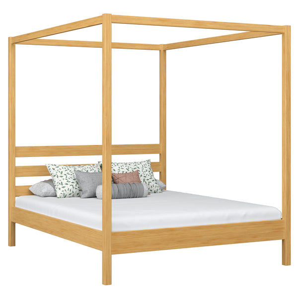 Wooden double canopy bed N01 natural pine