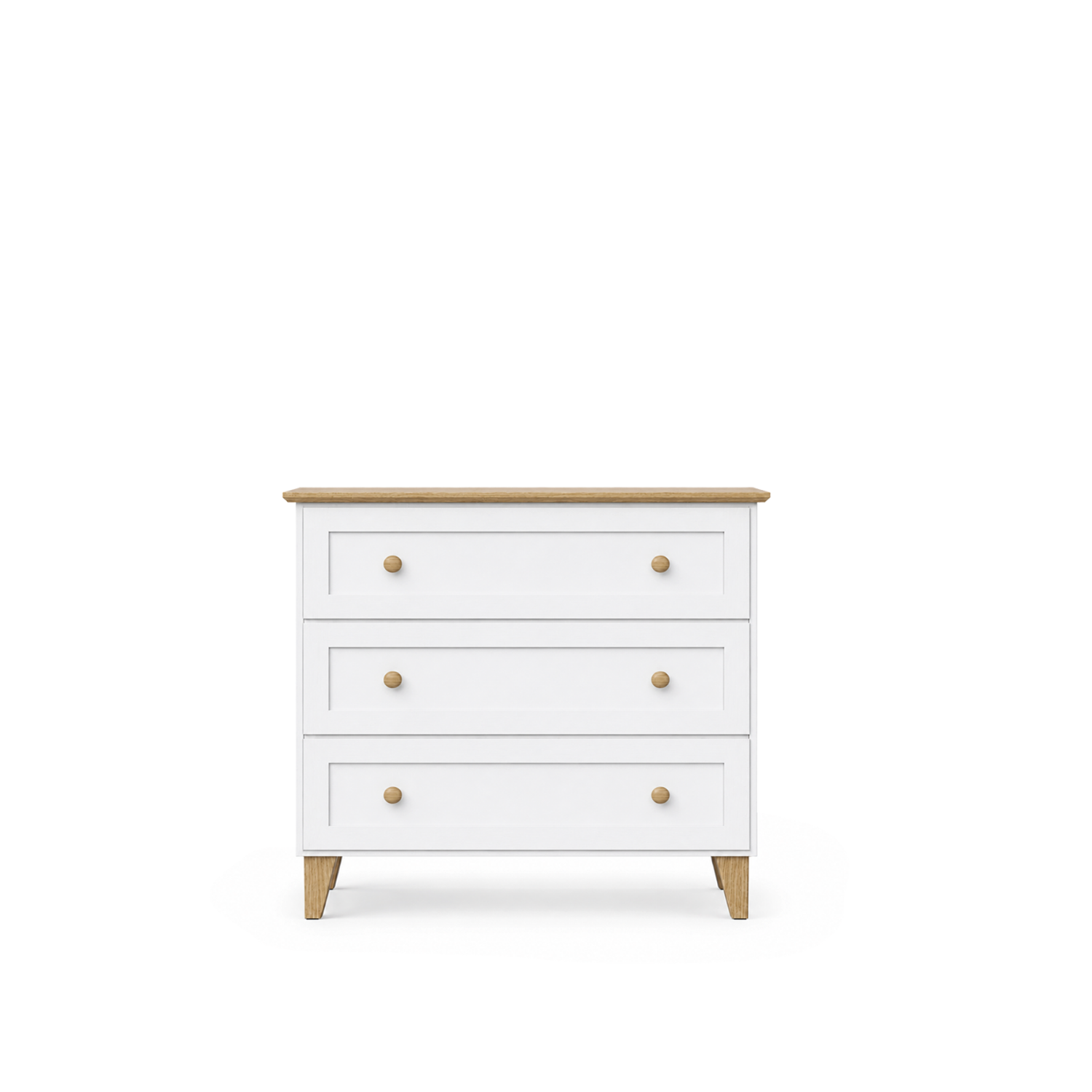 Kommode mit 3 Schubladen Holz weiß mit Eiche 105 cm – Schlafzimmer, skandinavischer Stil