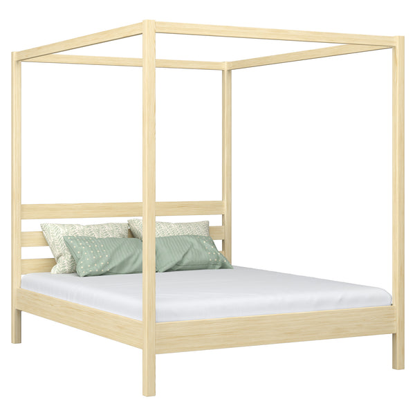Wooden double canopy bed N01 clear pine