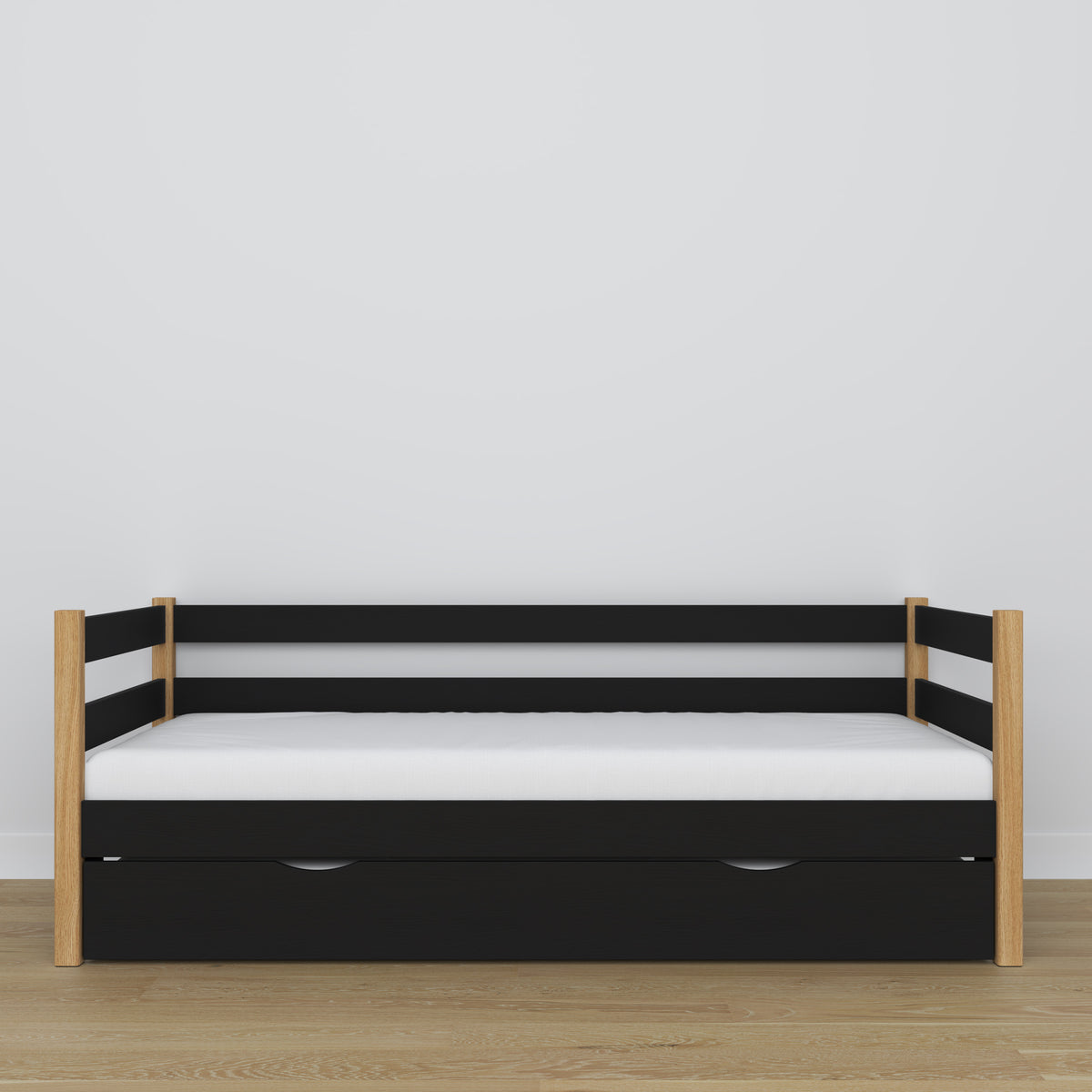 Łóżko sofa z szufladą na materac N01 czarno dębowy – dodatkowy widok, ekologiczne drewno