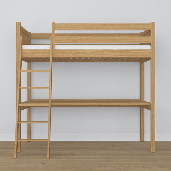 Loft bed natural oak with desk – study space under the sleeping area, oak