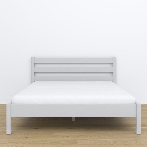 Doppelbett Holz Grau – Seitenansicht, Proportionen und Form, Schlafzimmer
