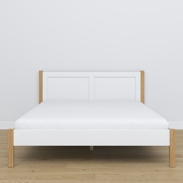 Doppelbett Holz Weiß-Eiche – Seitenansicht, Proportionen und Form, Schlafzimmer
