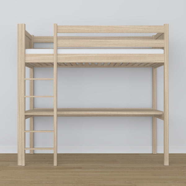 Hochbett gebleichte Eiche mit Schreibtisch – Lernen unter dem Schlafbereich, aus Eichenholz