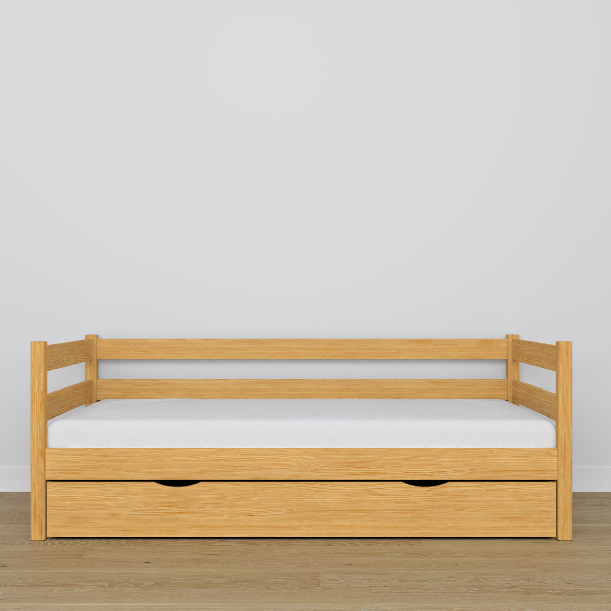 Łóżko sofa z szufladą N01 sosna naturalna – dodatkowy widok, lite drewno sosnowe