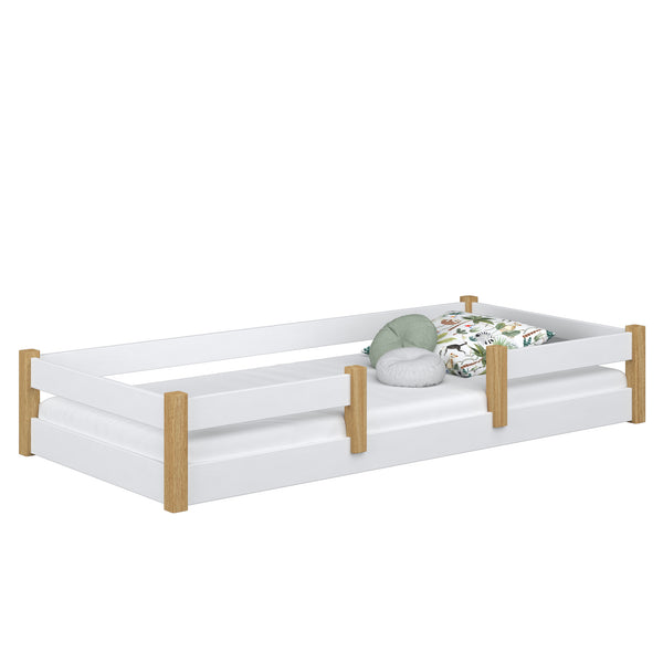 Holzbett niedrig N01 weiß / Eiche