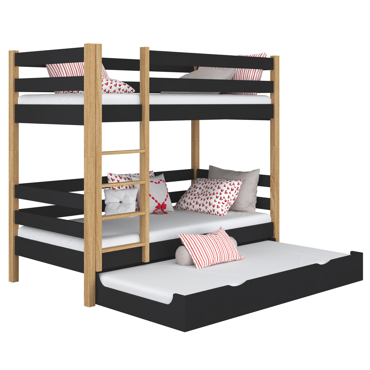 Hochbett mit Schublade für Matratze aus Holz Schwarz-Eiche – Kinderzimmer scandi