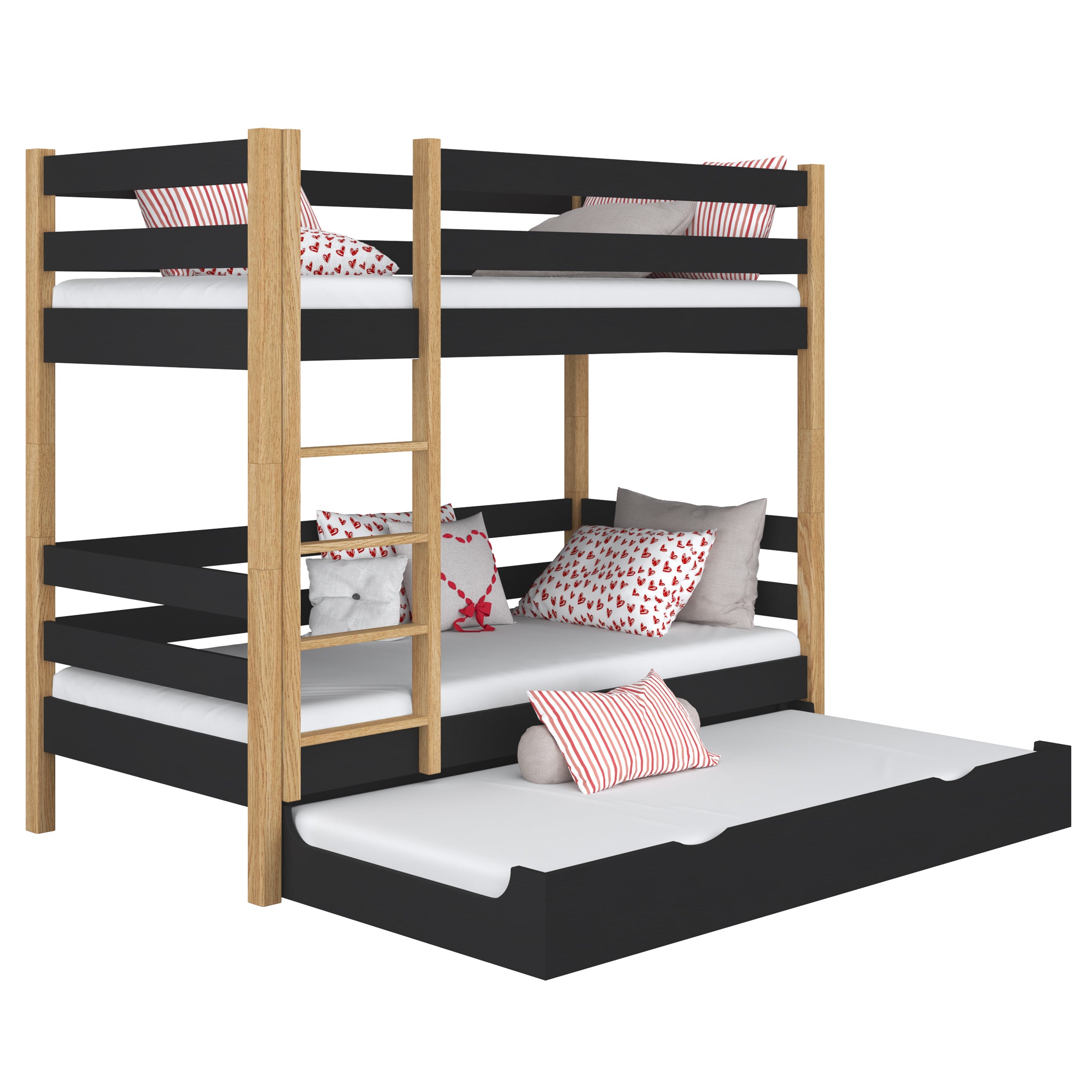Hochbett mit Schublade für Matratze aus Holz Schwarz-Eiche – Kinderzimmer scandi