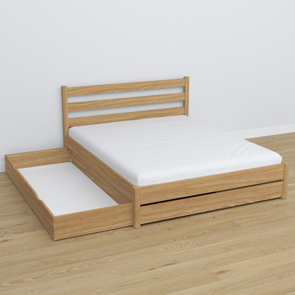 Doppelbett mit Schublade Eiche Eiche natur – Schublade geöffnet, geräumiges Inneres