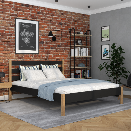 Wooden double bed N01 black / oak