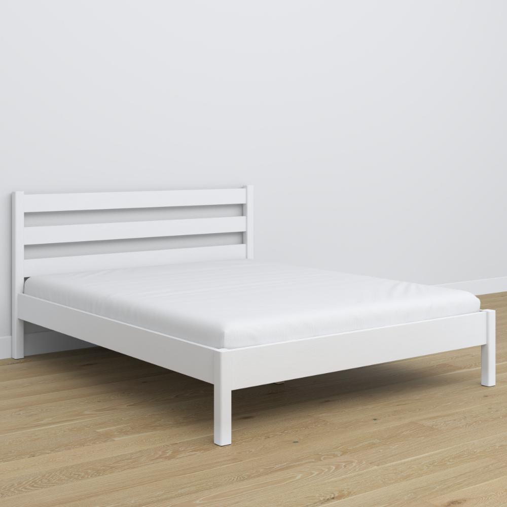 Doppelbett Weiß – Kopfteil aus Holz, Nahaufnahme der Holzqualität