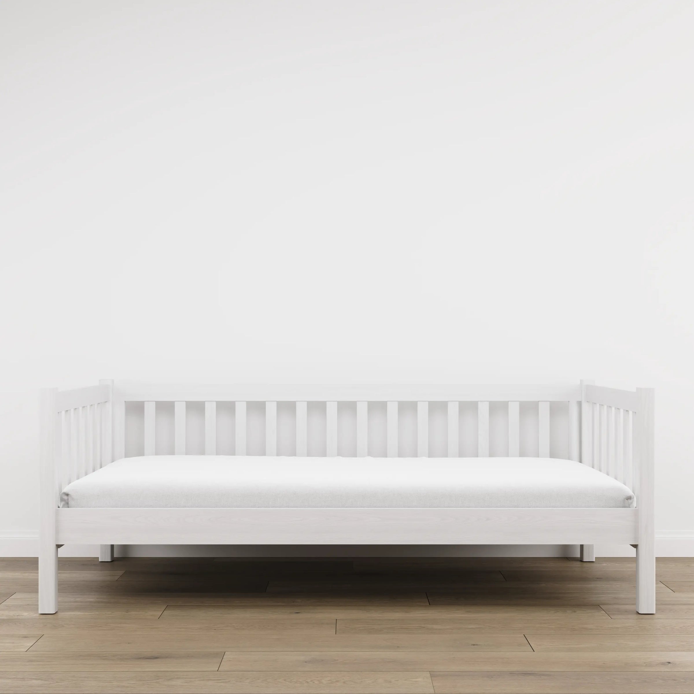Bettsofa aus Holz Weiß – Seitenansicht, Form und Proportionen des Möbelstücks