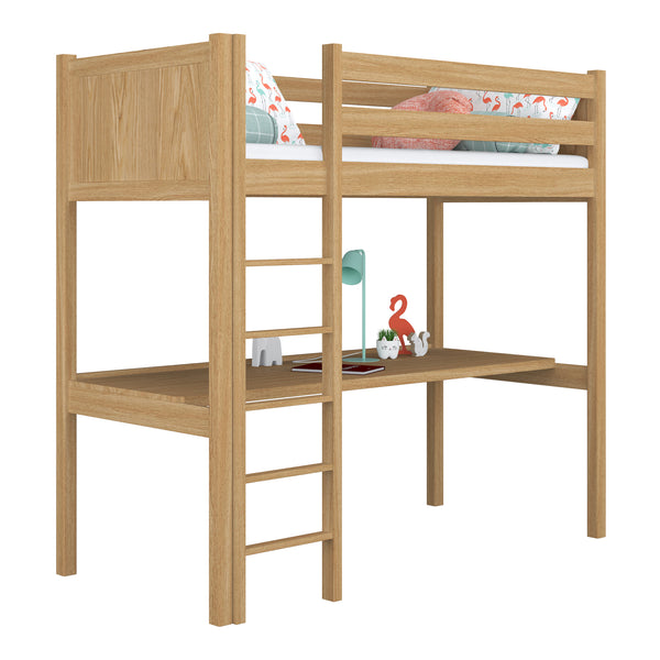 Hochbett mit Schreibtisch aus Natureiche – Kinderzimmer, scandi Nizio
