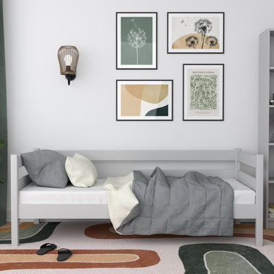 Drewniane łóżko sofa N01 popielaty – widok ogólny, lite drewno sosnowe