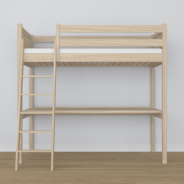 Hochbett gebleichte Eiche mit Schreibtisch – Lernen unter dem Schlafbereich, aus Eichenholz
