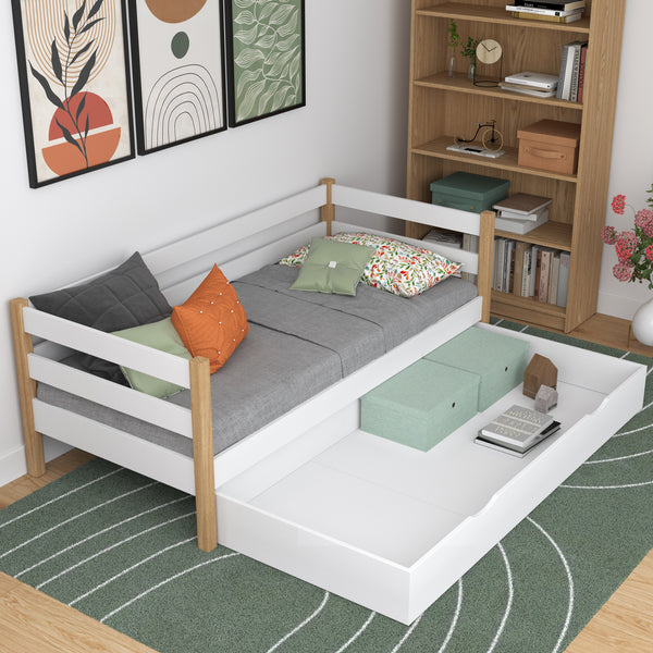 Holz-Schlafsofa mit Schublade N01 weiß / Eiche