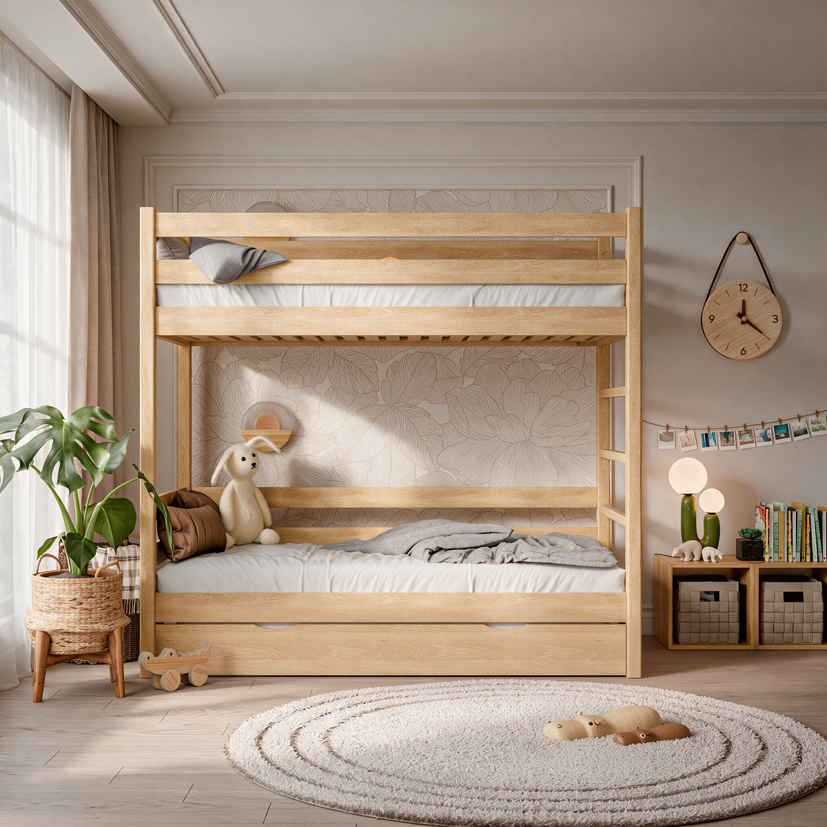 Oak bunk bed with mattress drawer N03 oak natural